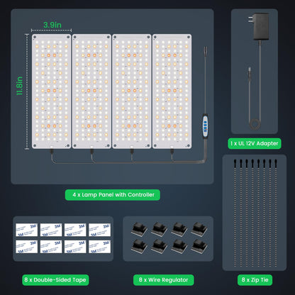Garpsen Grow Light, 6000K Full Spectrum Plant Lights for Indoor Growing with Auto Timer 6/12/16H, 5 Dimmable Levels & 3 Color Modes, 552 LEDs Grow Lamp Panel for Seed Starting, Veg and Bloom(4Panels)