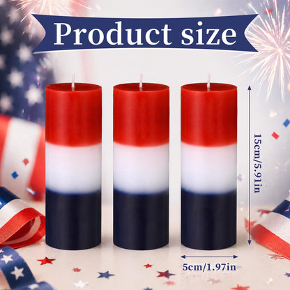 Conelist 3 Pcs Red White and Blue Wax Candle 4th of July Unscented Dripless Pillar Patriotic Candles Smokeless Independence Day American Gifts for Dinner Party Decoration(Red Blue White,2 Inch)