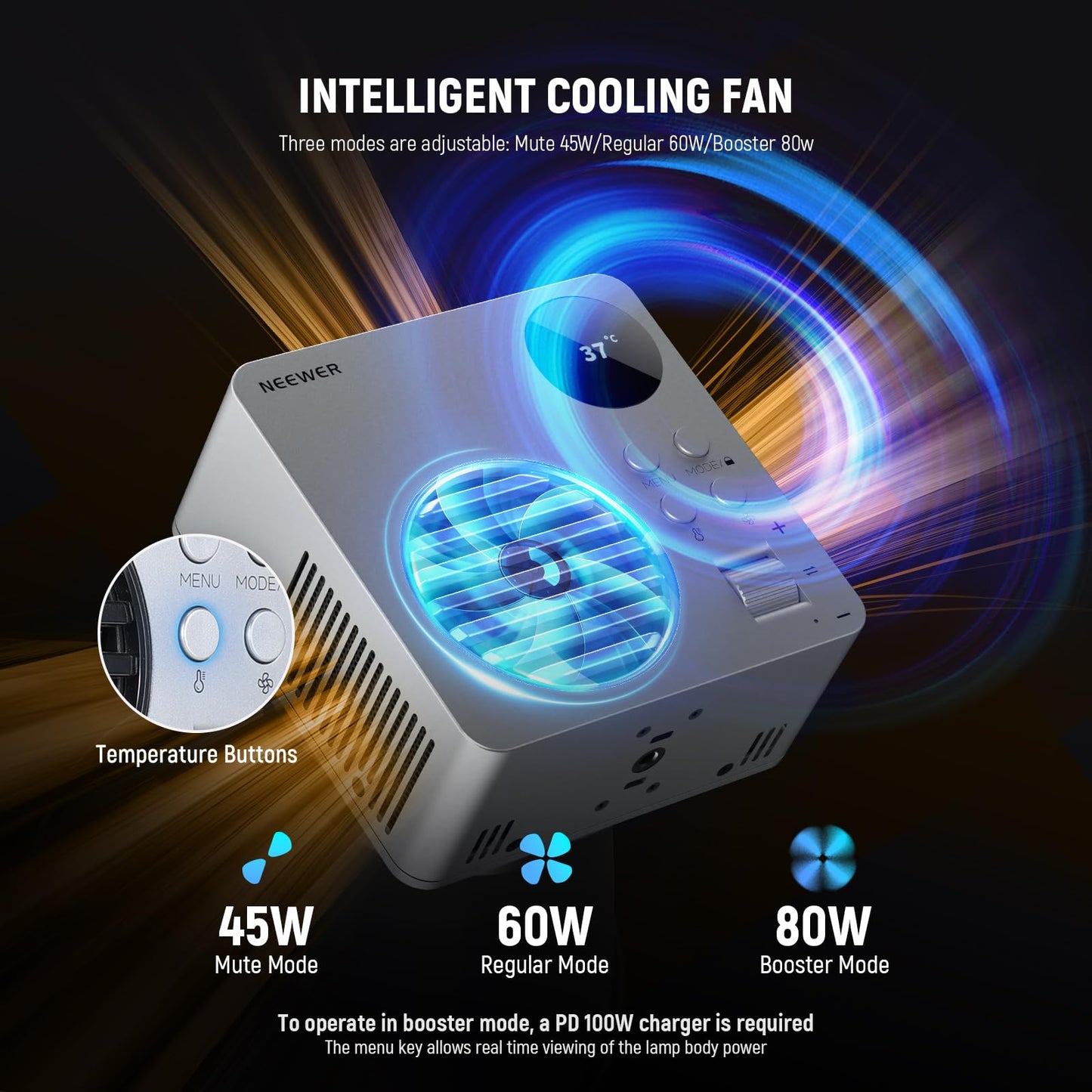 NEEWER HB80C RGBWW LED Video Light with Built-in 72Wh Battery & 100W PD Fast Charging, 80W Mini RGB COB Continuous Output Lighting Bowens Mount Handheld Spotlight 2500K-7500K, 10400lux/m, 18 Effects