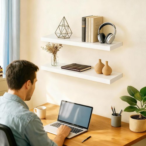 BAYKA Floating Shelves - Rustic White Wood Wall-Mounted Display Shelf | 22.5 Inches, 22 lbs Capacity