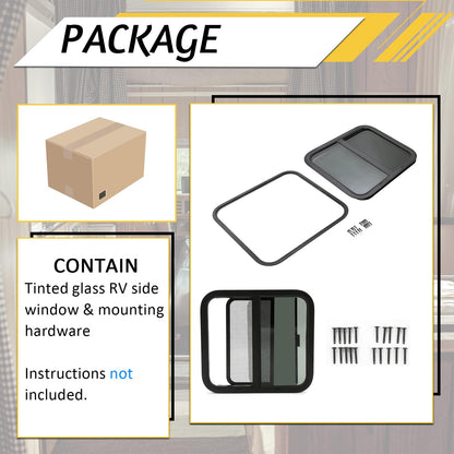 KUAFU RV Side Window Replacement, Teardrop Horizontal Slide, 24inx22in, Tinted Glass, Model GO-3648