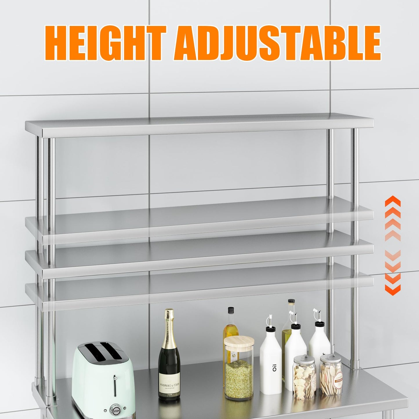 PeacefulHues 12x48 Double Utility Shelves Rack Deck Stainless Steel Prep Table Worktable Workstation with Undershelf, Stainless Steel Tables for Kitchen Home Prep Work Table