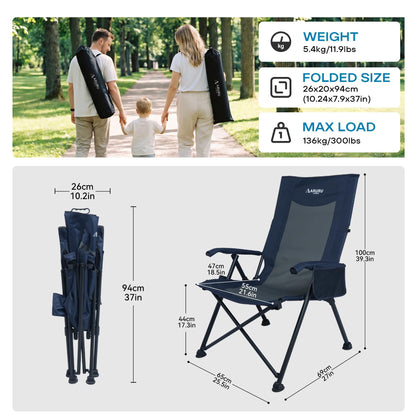 ARURU Reclining Camping Chair for Adults Heavy Duty, Folding Recliner Lawn Chairs with 6-Positions Adjustable High Back, Portable Patio Lounge Chairs for Outdoor Poolside Sports Beach