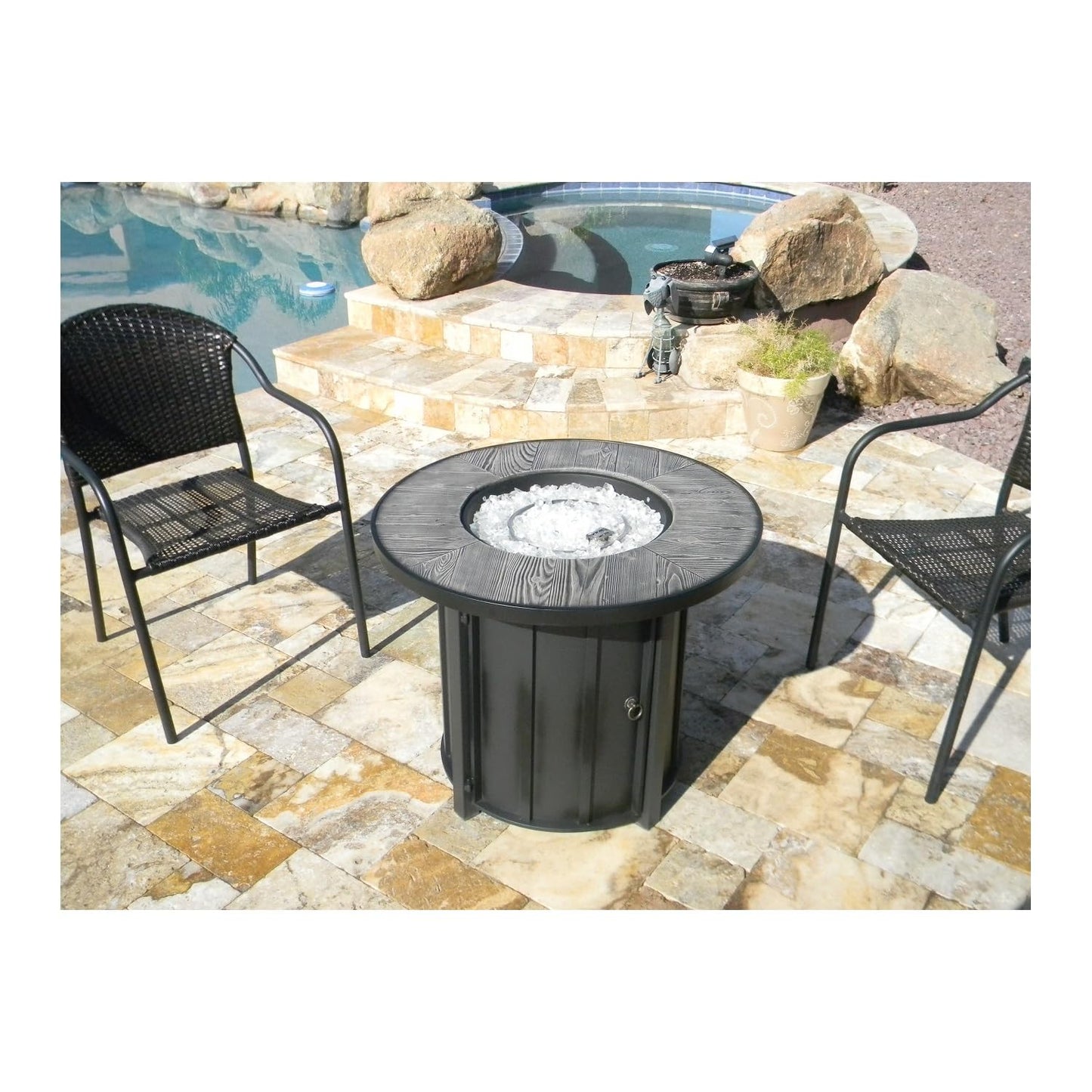Hiland AFP-FWT Faux Wood Top 40,000 BTU Round Propane Fire Pit, Gray
