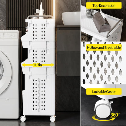 pupustar Laundry Basket with Wheels,Rolling Folding Laundry Hamper,utility cart,Kitchen storage Cart,Stackable Storage Bins Open Front,Dirty Clothes Hamper,Plastic laundry room organization