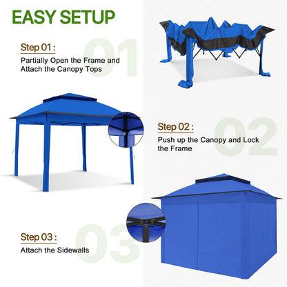 COOS BAY 11x11 Pop Up Gazebo with 4 Sidewalls, Instant Outdoor Canopy Tent with UPF 50+ UV Protection, Water Resistant Shelter with Carry Bag, Stakes & Ropes, Blue