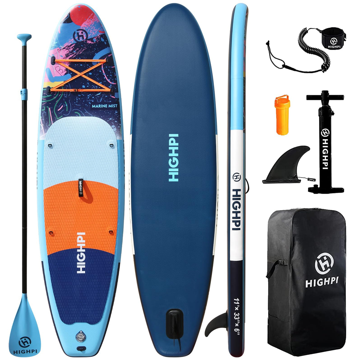 Highpi 11ft Inflatable Stand Up Paddle Board for Youth and Adults – Wide Sup with Premium Accessories, Blow Up Paddleboard for Surfing, Fishing, Yoga & More