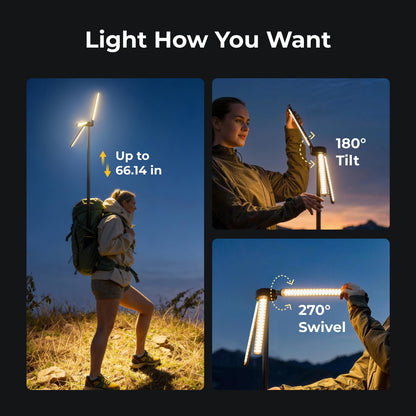 BougeRV Telescopic Camping Light, 15600mAh Rechargeable Lantern, Portable Camping Light, 1000x3 Lumens Rotatable Camping Light for Tent, Emergency, Outdoor, IPX5 Water Resistant(2026 New)