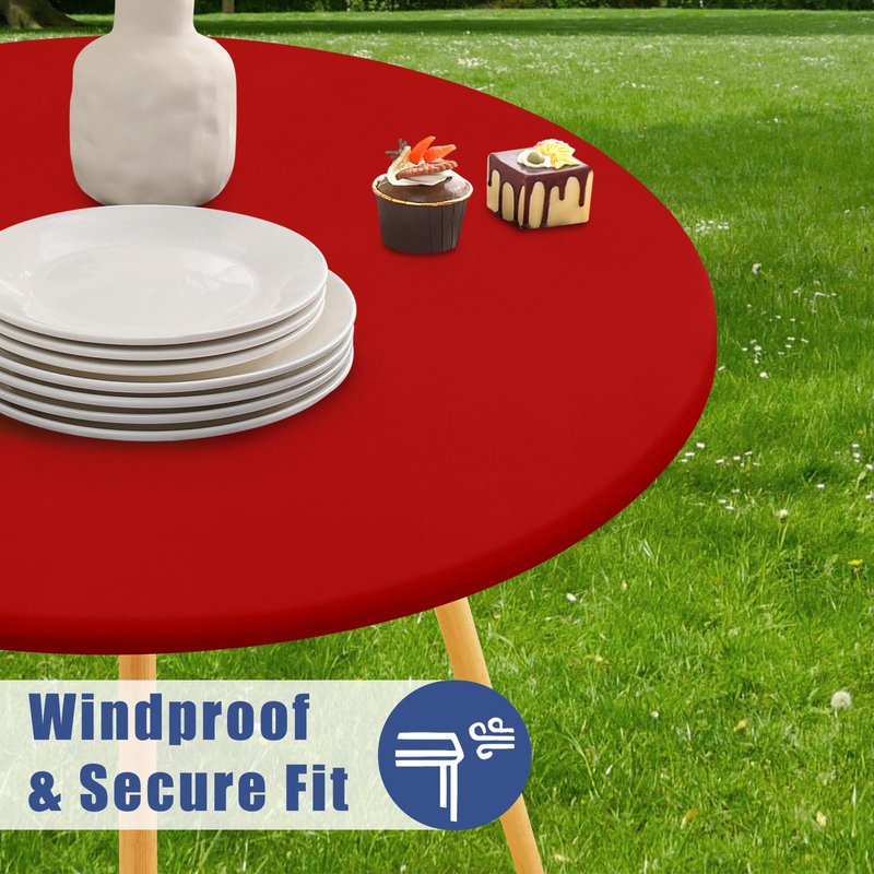 Moosfor Round Spandex Tablecloth, Elastic Fitted Waterproof Tablecloths for 31"-35" Tables, Stretch Washable Picnic Table Cover for Camping, Dining, Indoor and Outdoor, Red