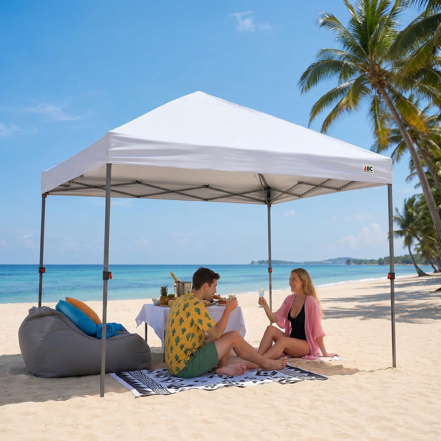 ABCCANOPY 10x10 Pop Up Canopy Tent, Easy Setup Instant Shelter with Wheeled Bag, Heavy Duty Outdoor Canopy for Beach, Market, Backyard, UV Protection, Outdoor Weather Protection (White, 10x10)
