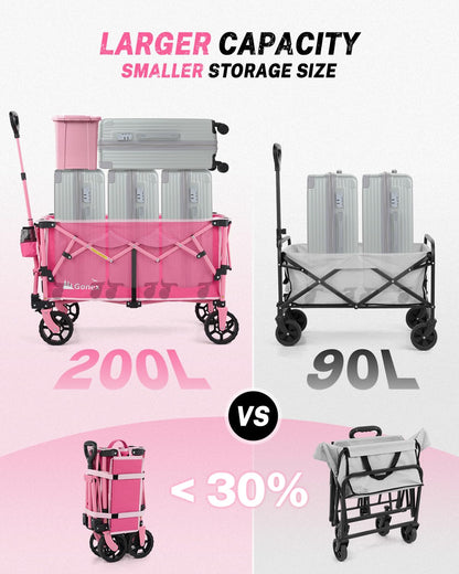 Gonex 38''L Collapsible Foldable Wagon Cart with 360lbs Weight Capacity,220L Folding Utility Garden Cart with Detachable Wheels for Grocery Sports Shopping Camping - Pink