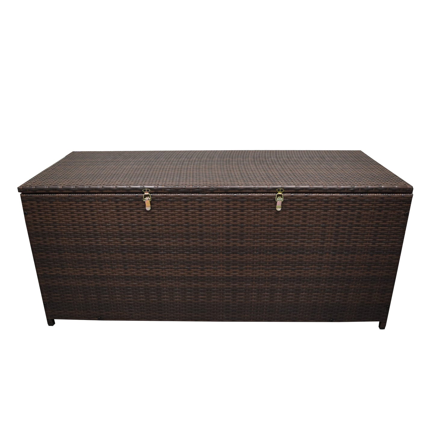 Oakland Living Brown Indoor and Outdoor Balcony Patio Deck Porch Pool 113 Gallon Wicker Storage Box Trunk Bin with Metal Frame