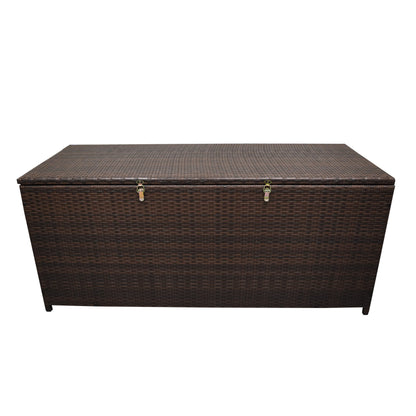 Oakland Living Brown Indoor and Outdoor Balcony Patio Deck Porch Pool 113 Gallon Wicker Storage Box Trunk Bin with Metal Frame