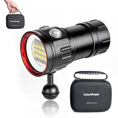 LetonPower B15 Dive Light Underwater Flashlight 8000Lumens Underwater Video Lights 80m Scuba Dive Light Diving Flashlight for Under Water Sports,Underwater Video Shooting and Photography