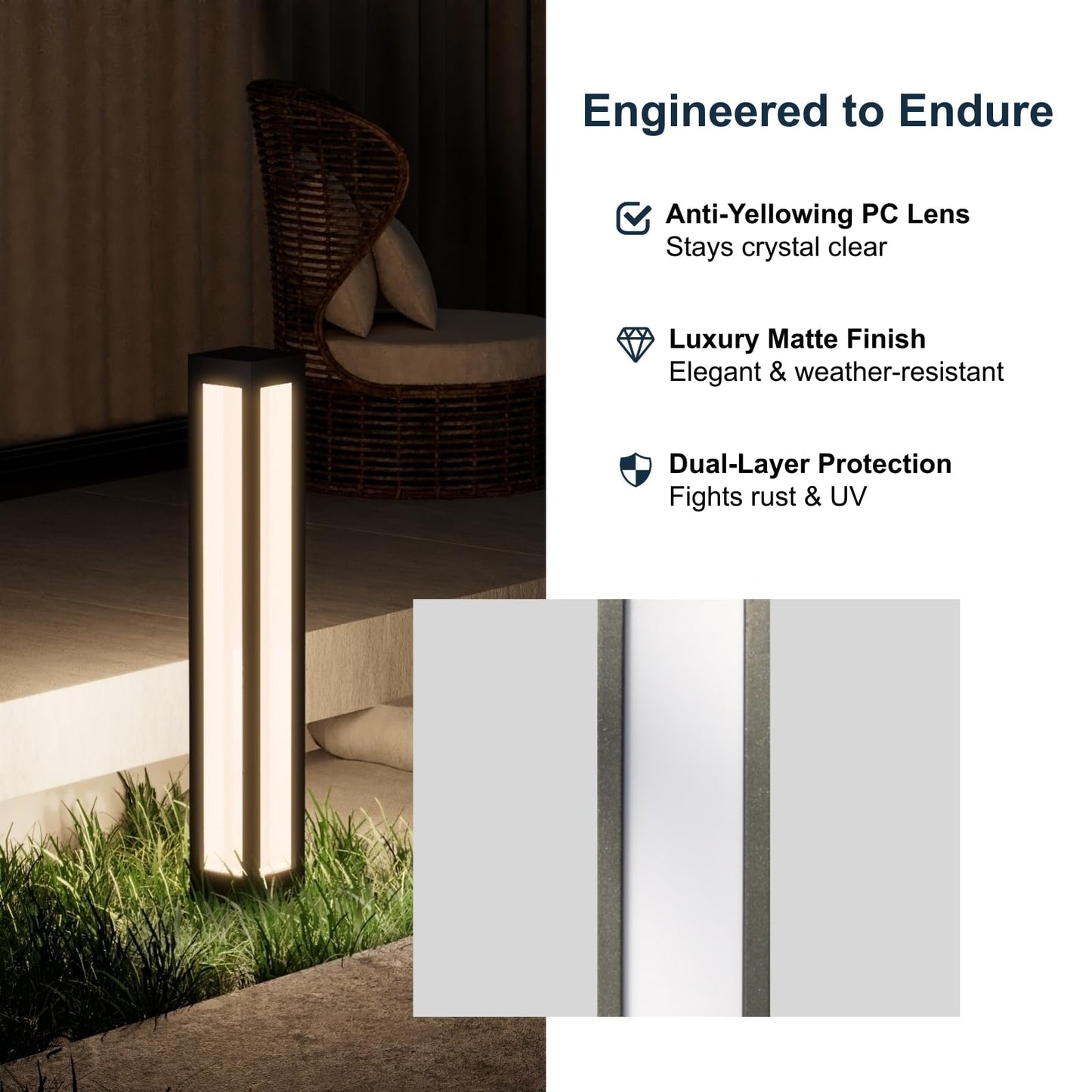 SkyGlow 32" Bollard Light, 120V Line Voltage Aluminum LED IP65 Waterproof Outdoor Modern Landscape Path Lights, 3000K Curb Appeal for Garden Pathway Lawn Patio Courtyard Driveway Commercial