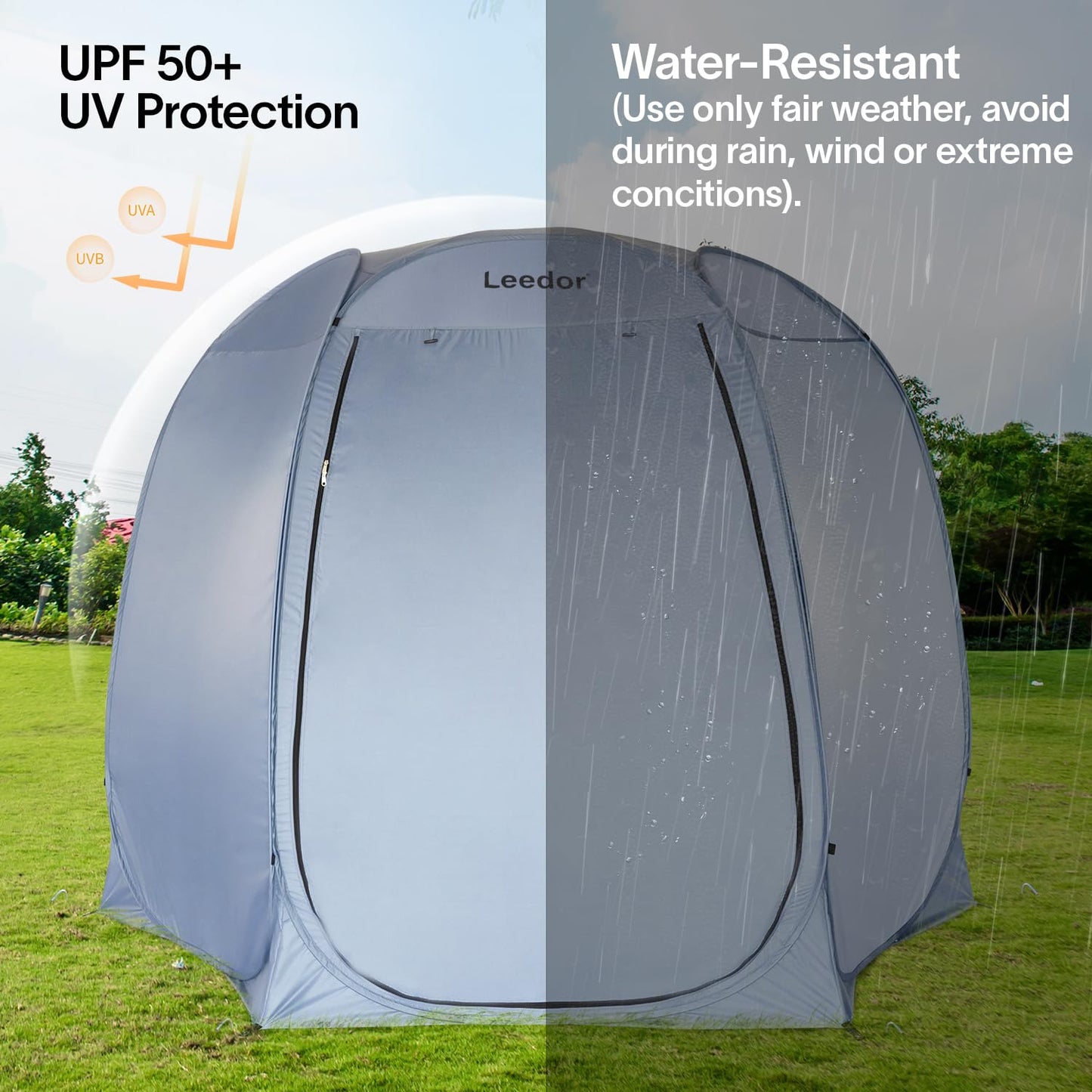 LEEDOR Pop Up Screen House Tent, 10'x10'UPF 50+ and Windproof Dome Outdoor Canopy Camping Tent with Roll Up Zipped Door Privacy Gazebo, Compact and Lightweight for Party Camping Fishing Picnic, Grey
