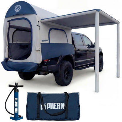 Niphean Inflatable Truck Bed Tent with Zipper-Connect Rv Awning, 3-Min Setup Camping System for 5.5–8ft Truck Tent, Waterproof PU3000mm + UV50+ Side Shade, 2+1 Person Overland Shelter