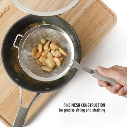 Calphalon Edge Stainless Steel Strainer w/Thermoplastic Rubber Handle - Taupe
