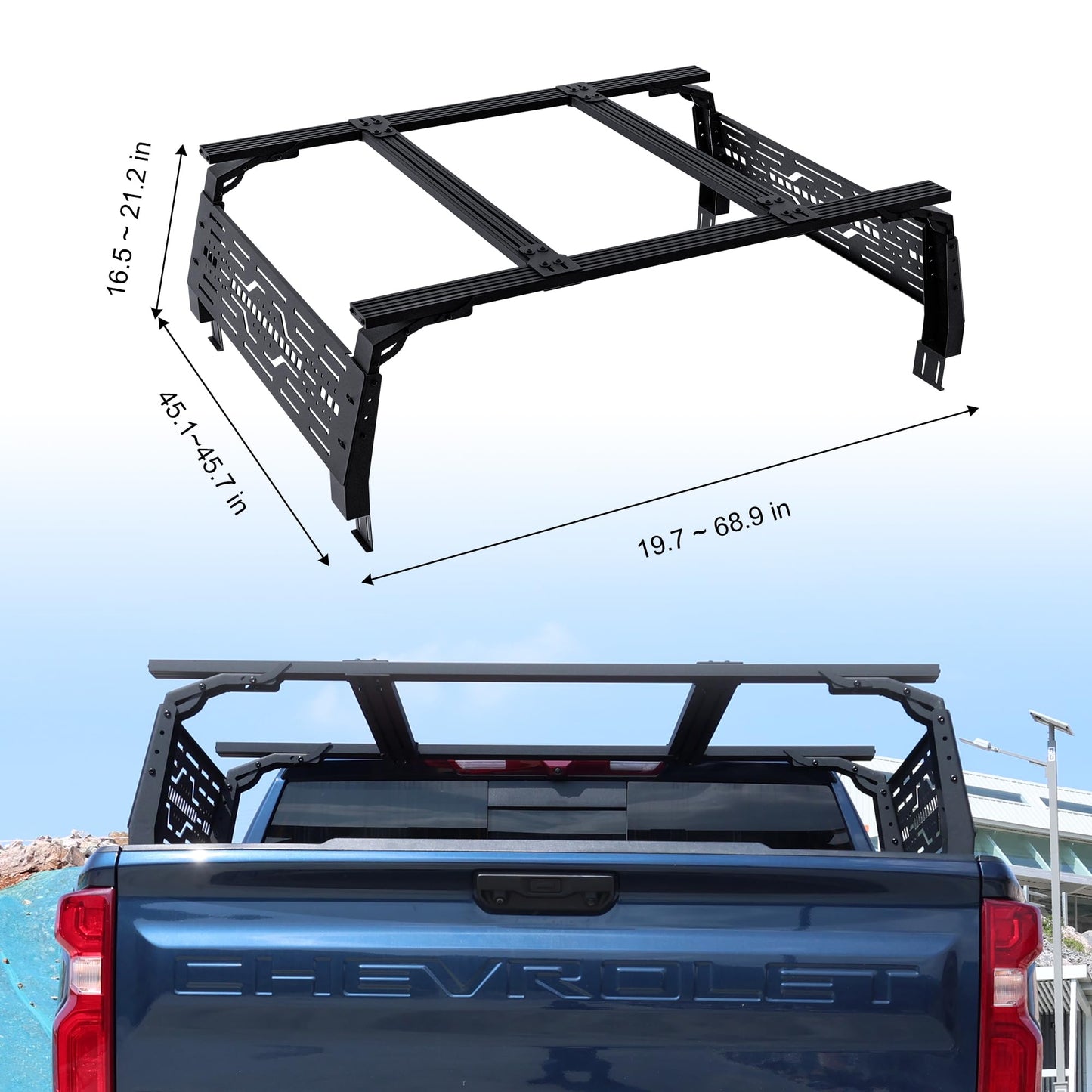 Autekcomma Full Size Pickup Truck Bed Rack Fits for Ford/Dodge Ram/Silverado | 5.5FT (No Tonneau Bed Cover Required) |Black Powder Coted Carbon Steel with 2 Molle