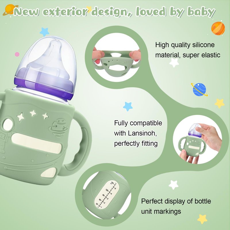 Mity rain3 Pack Silicone Sleeves with Lansinoh Bottle Handles for Lansinoh NaturalWave 5 oz Wide Baby Bottles - Anti-Breakage Protector & Anti-Colic Bottle Holder(Other Products Cannot be adapted)