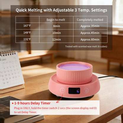Lyty 4-in-1 Wax Melt Warmer, Candle Warmer with Delay Start Timer, Fragrance Scented Wax Melter Wax Cube Warmer with 3 Color Light for Home Bedroom Spa Office, 8H Auto Shut Off (Pink)