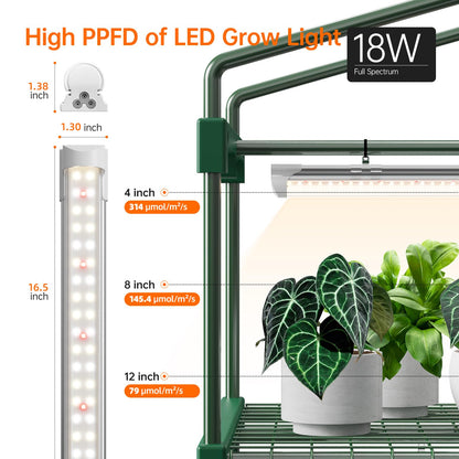 Bstrip Indoor Greenhouse with Grow Lights, PVC Tent with Waterproof Base Mat, Airflow Windows&Zippered Door, 4Pcs Grow Lights for Seed Starting with Timer, 4-Tier Greenhouse Shelf 27.2x19.3x61.8in