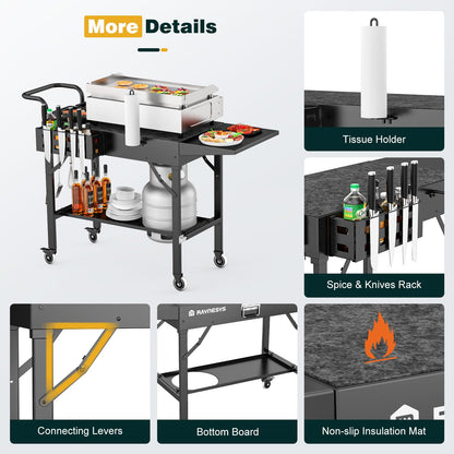 Outdoor Griddle Table, Blackstone Griddle Stand, 440lbs Folding Grill Cart, Pizza Oven Table Stand for Onni,Food Prep Table with Wheels for Outdoor BBQ Camp Ninja Woodfire Grill Stand, 31"W x 17"D