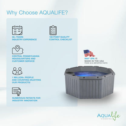 Aqualife by Strong Spas Invi 5 Person Rigid Resin Hot Tub Spa, 11 Jets, 2BHP 2-Speed Pump, Stainless Steel Heater, 120V Plug & Play, Full Foam Insulation, 4 Season Outdoor, LED, Cover and Filter