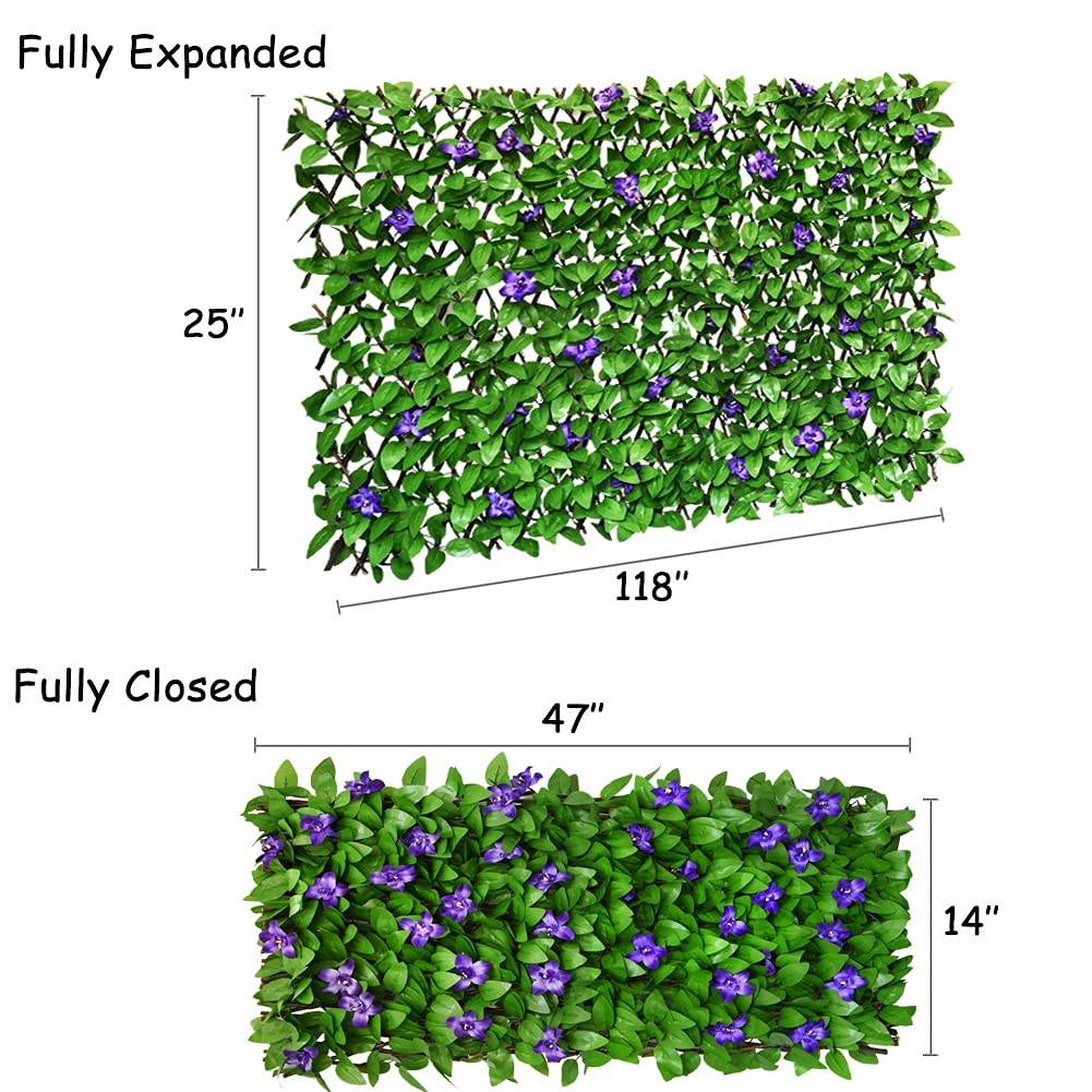 GLANT Expandable Fence Privacy Screen for Balcony Patio Outdoor,Decorative Faux Ivy Fencing Panel,Artificial Hedges (Single Sided Leaves) (4, Purple Flowers)