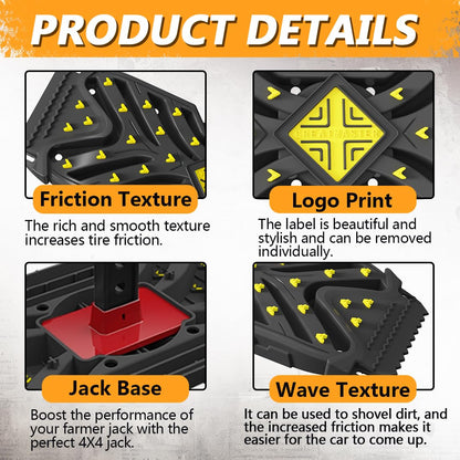 Traction Boards Recovery Boards (Pair) – 42″ × 14″ PA66 Off-Road Tracks with 34 High-Strength Contrasting-Color Spikes, Flip-Shovel & Jack-Base Design, Tow Strap – Sand, Mud, Snow 4×4 SUV ATV Truck