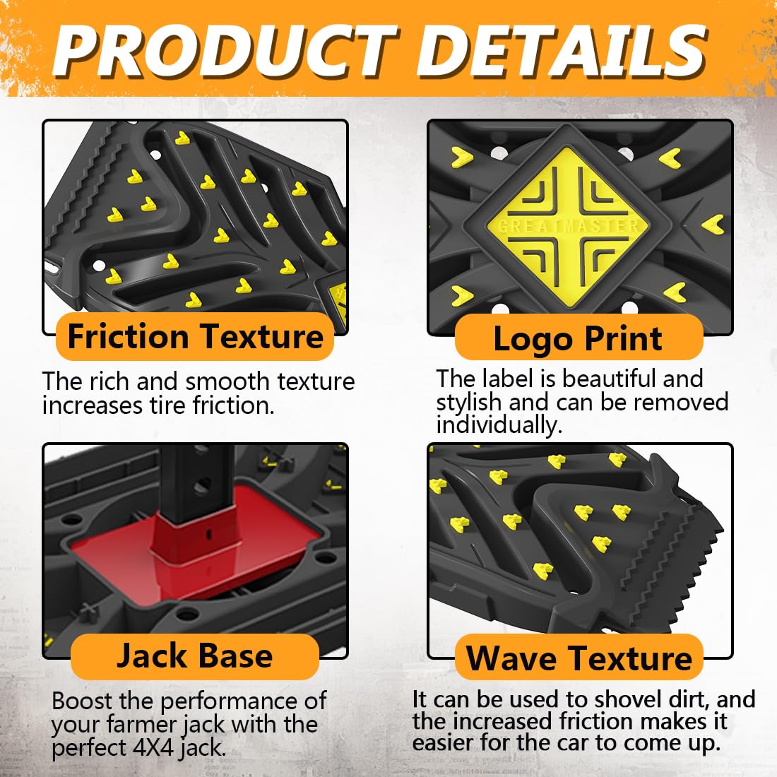 Traction Boards Recovery Boards (Pair) – 42″ × 14″ PA66 Off-Road Tracks with 34 High-Strength Contrasting-Color Spikes, Flip-Shovel & Jack-Base Design, Tow Strap – Sand, Mud, Snow 4×4 SUV ATV Truck