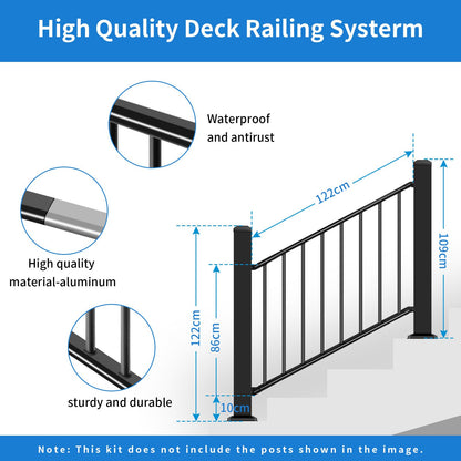 Bobolish 36+2" H x 4 ft. W Aluminum Porch & Stair Railing System, Upgrade Guardrail Kit with Textured Black AAMA 2604 Powder-Coat Finish for Outdoor Decks, Porches & Balconies (1 Panel)