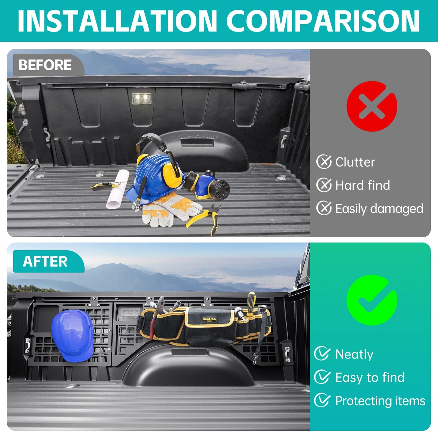 OUSUWO Side Truck Bed Molle Panel Rack System Compatible with 2022 2023 2024 2025 Toyota Tundra 5.5FT Accessories Cargo Storage Organizer Tools Rack Fit for 22-25 Toyota Tundra Accessories
