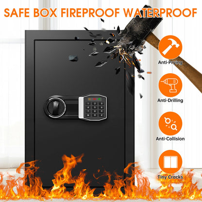 3.4 Cub Large Safes for Home, Security Fire Safe Box with Spare Keys, Alarm System, Digital Keypad and Removable Shelf, Anti-Theft Fireproof and Waterproof Safe Home for Document Medicine Valuables