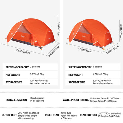 QEZER Camping Tent 1/2 Person Tents Windproof Portable Adults Tents for Camping Hiking Backpacking Traveling Easy Set up (Orange, 2 Person)