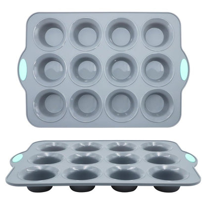To encounter 2Pack Silicone Muffin Pan with Metal Frame, 12 Cup Regular Size Cupcake Pan, Non-Stick Baking Tray, Food Grade Baking Molds for Oven, Dishwasher Safe