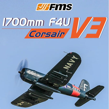 Fms Rc Planes for Adults Remote Control Airplane Warbird F4U Corsair RC Airplane 6CH 1700mm (66.9) Wingspan Blue with Flaps LED Retracts PNP (No Control Battery Charger)