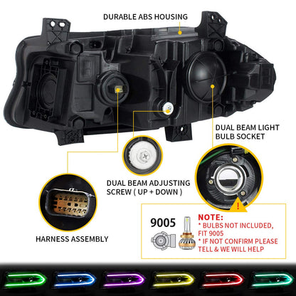 VLAND Headlights Assembly For Dodge Charger 2015-2023 (Fit For Factory Halogen Model Only)