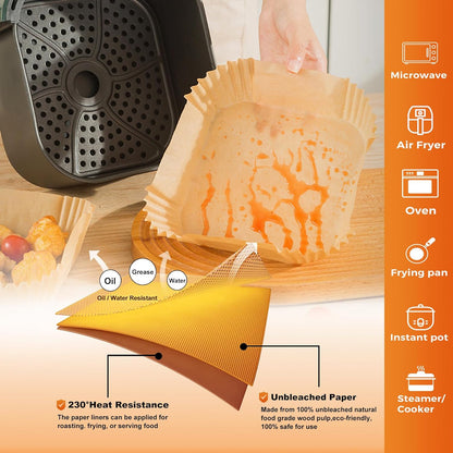 Air Fryer Paper Liners - 200 Disposable Non-Stick Parchment Liners | 6.3" Square for 2-4 Qt Air Fryers