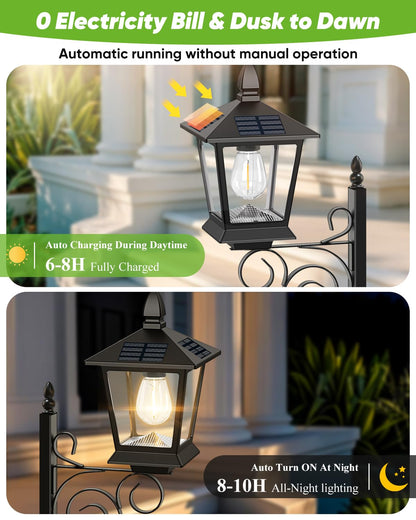 TOWPONICS Solar Lamp Post with Planter, 2-Pack, Waterproof, Metal, Black, Model SZ-24033, Ideal for Garden Decor and Patio Lighting