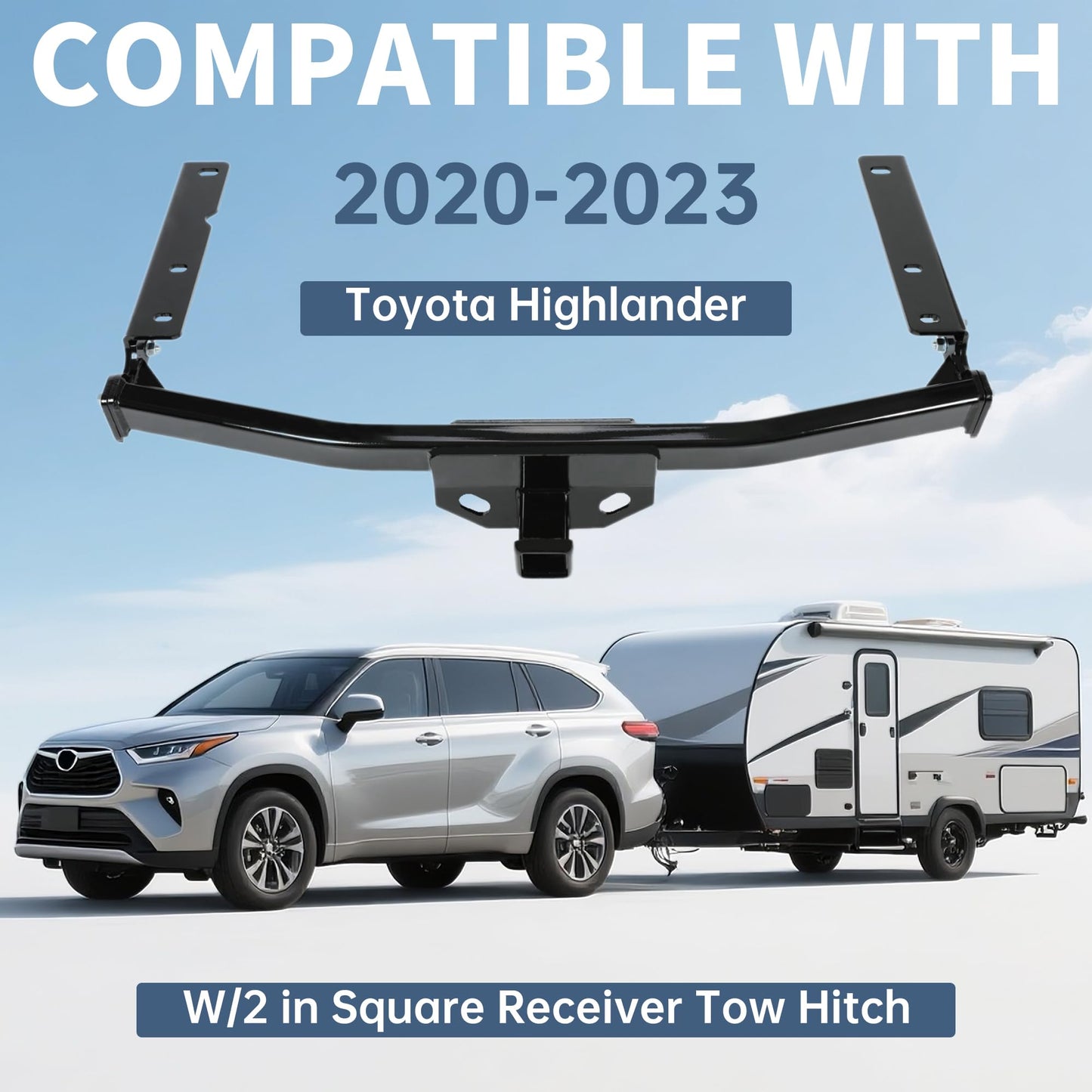 ECOTRIC Class 3 Trailer Hitch Compatible with 2020-2023 Toyota Highlander w/2 in Square Receiver Tow Hitch Replace for 13453, 5,000 LBS Weight Carrying Capacity Heavy Duty