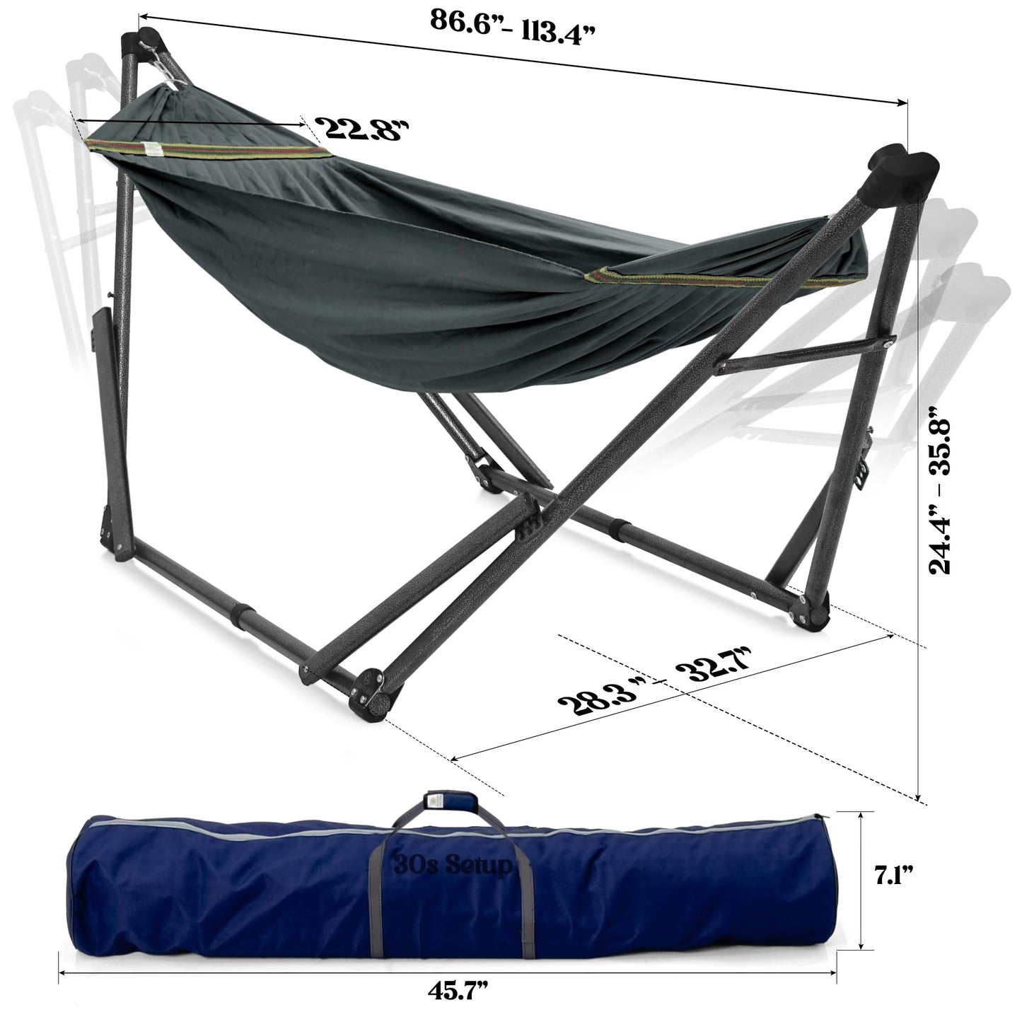Tranquillo Uniki Collapsible Hammock with Stand, 550 lbs Capacity, No-Screw Instant Setup, Foldable and Portable, Perfect for Garden and Camping, Includes Premium Carry Bag, Grey