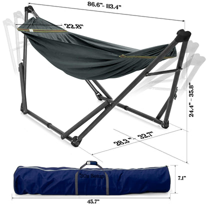 Tranquillo Uniki Collapsible Hammock with Stand, 550 lbs Capacity, No-Screw Instant Setup, Foldable and Portable, Perfect for Garden and Camping, Includes Premium Carry Bag, Grey