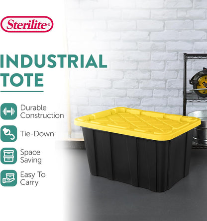 Sterilite 12-Pack Industrial Tote | Heavy-Duty Plastic Storage Bins with Lids - 27 Gallon for Organizing Closet, Bathroom, Office