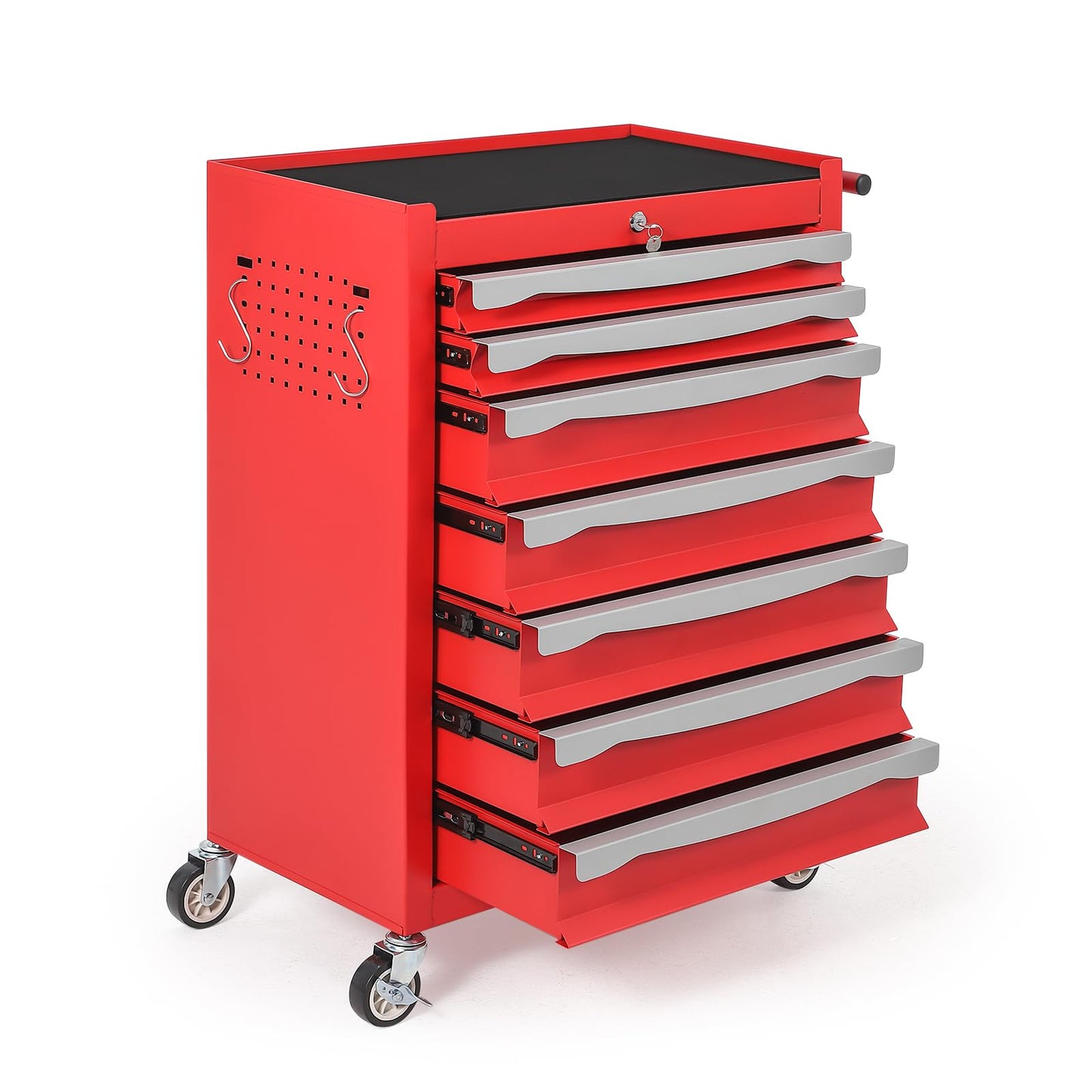 7-Drawer Tool Chest, Rolling Tool Cart, Large Capacity Tool Storage Cabinet with Keyed Locking and Drawer Liners, Link Buckle, and Can Be Combined to Large Cabinet Set, for Garage, Workshop, Warehouse