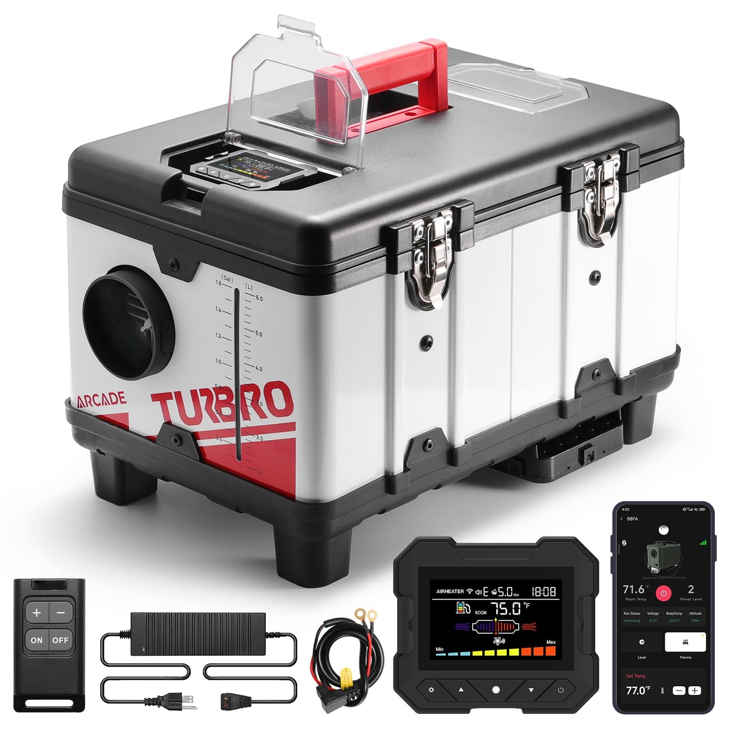 TURBRO 9kW Diesel Heater, 12V/24V/110V, Toolbox Parking Heater with Smart LCD, Remote and Bluetooth APP Control, Programmable Timer, Portable for RV, Camper, Truck, Boat, Tent, Garage, Shop, T8BP