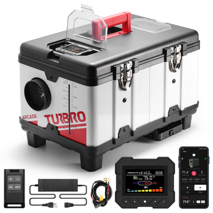 TURBRO 9kW Diesel Heater, 12V/24V/110V, Toolbox Parking Heater with Smart LCD, Remote and Bluetooth APP Control, Programmable Timer, Portable for RV, Camper, Truck, Boat, Tent, Garage, Shop, T8BP