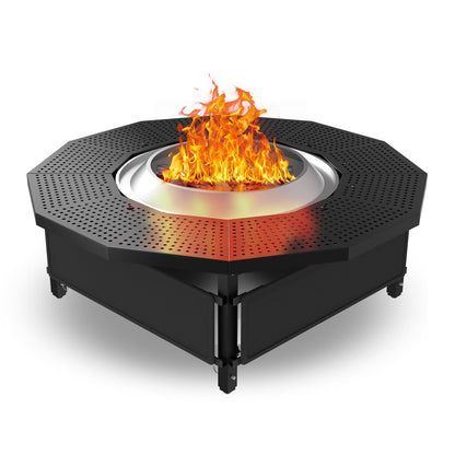 Hupsjer Fire Pit Surround Tabletop Use for Solo Stove Bonfire Ranger Yukon 2.0, with Coated Steel and UV-Resistant Outdoor Fabric, Adjustable Tabletop for Solo Stove Bonfire Accessories, Thick Metal