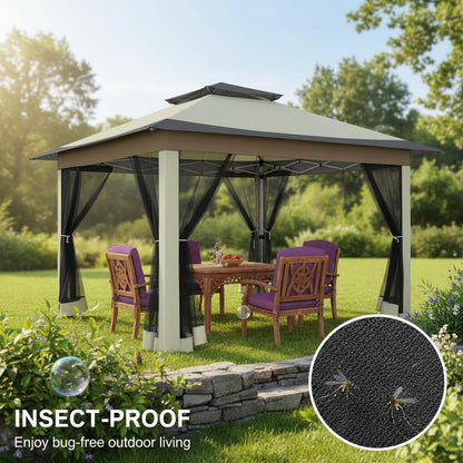 COBIZI 12x12 FT Pop up Gazebo on Clearance Canopy Tent, Carpas para Patio, Easy up Outdoor Canopy Tents with Portable Storage Bag for Backyard, Outdoor Waterproof Gazebos for Garden, Camping, Khaki