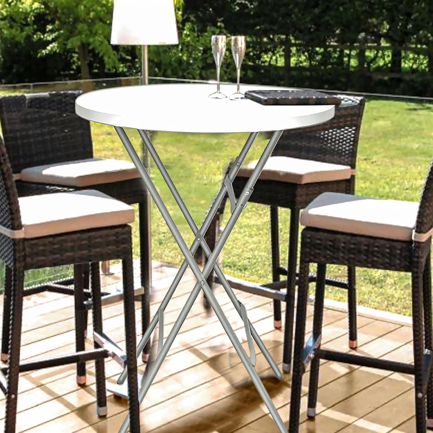 HiEthan 32in Cocktail Table, Plastic Folding Round High Top Indoor Outdoor Use, Foldable Bar Height Table for Parties and Commercial Events (White, 2 Pcs)
